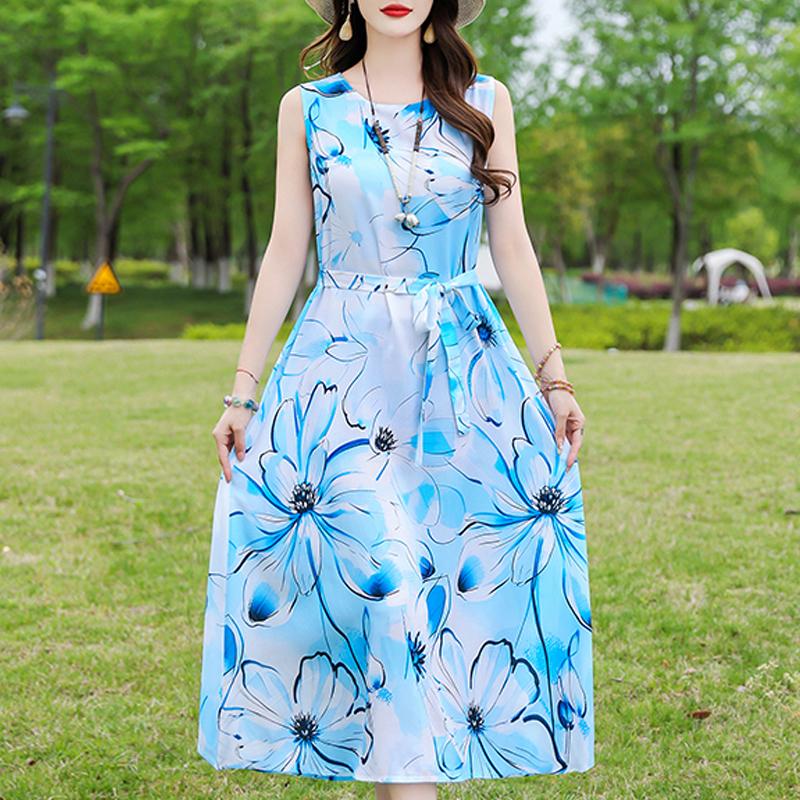 Casual Summer Dresses for Women Vintage Clothes Loose Sleeveless Plus Size Elegant Long Dress With Belt