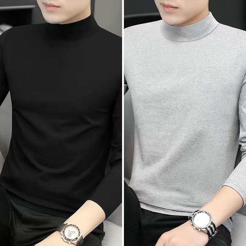 2-Pack Men's Modal Mid-Neck Long-Sleeve T-Shirts for Spring and Autumn