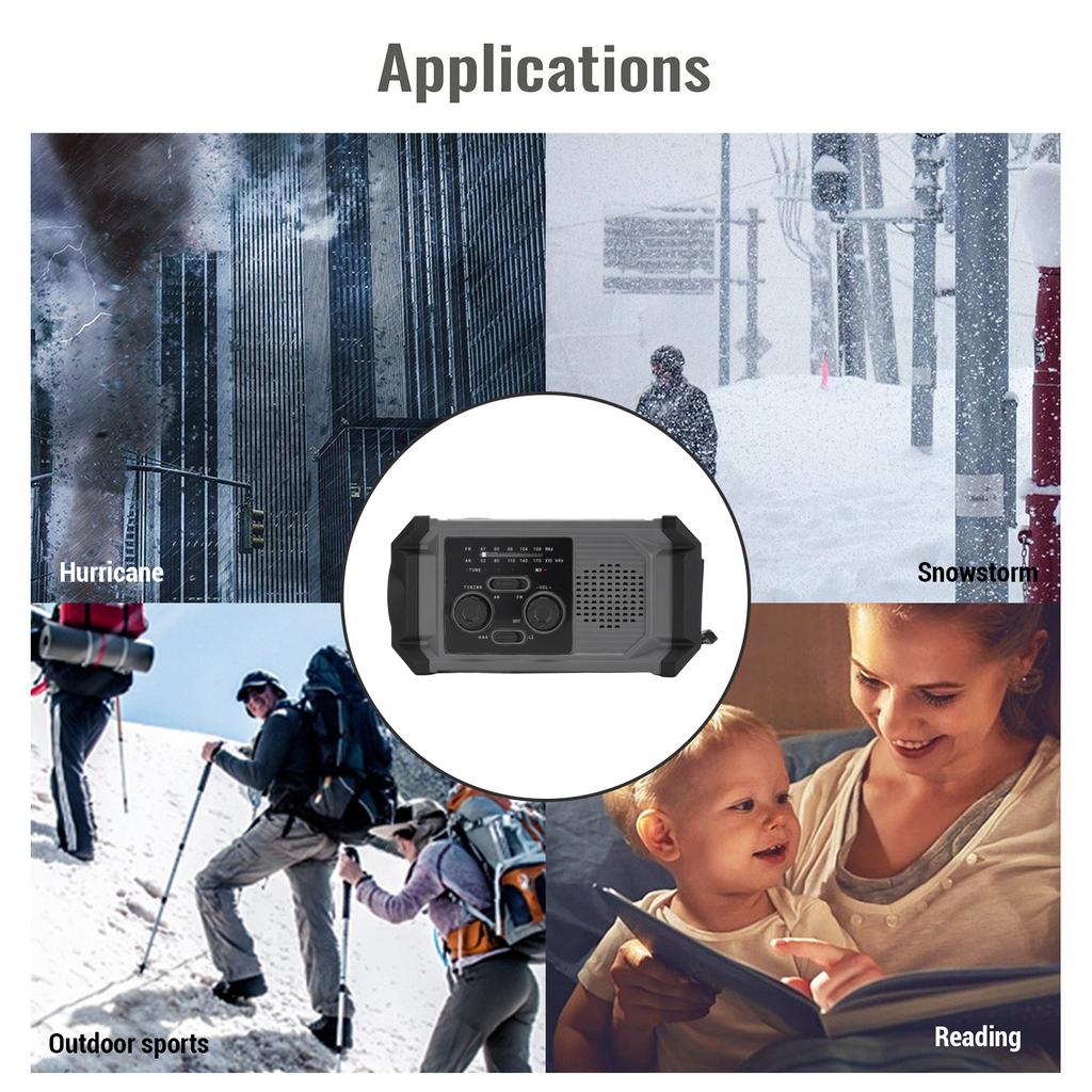 Solar Hand Crank Radio Multi Functional IPX4 Water Proof Emergency AM Frequency Modulation Radio with LED Flashlight