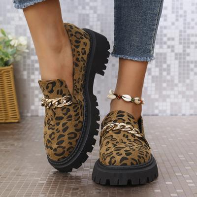Moda Tamanho Grande 42 Mocassins Femininos Leopardo Estilo Britânico Sapatos de Sola Grossa Mocassins Casuais de Designer para Escritório Zapatos De Mujer