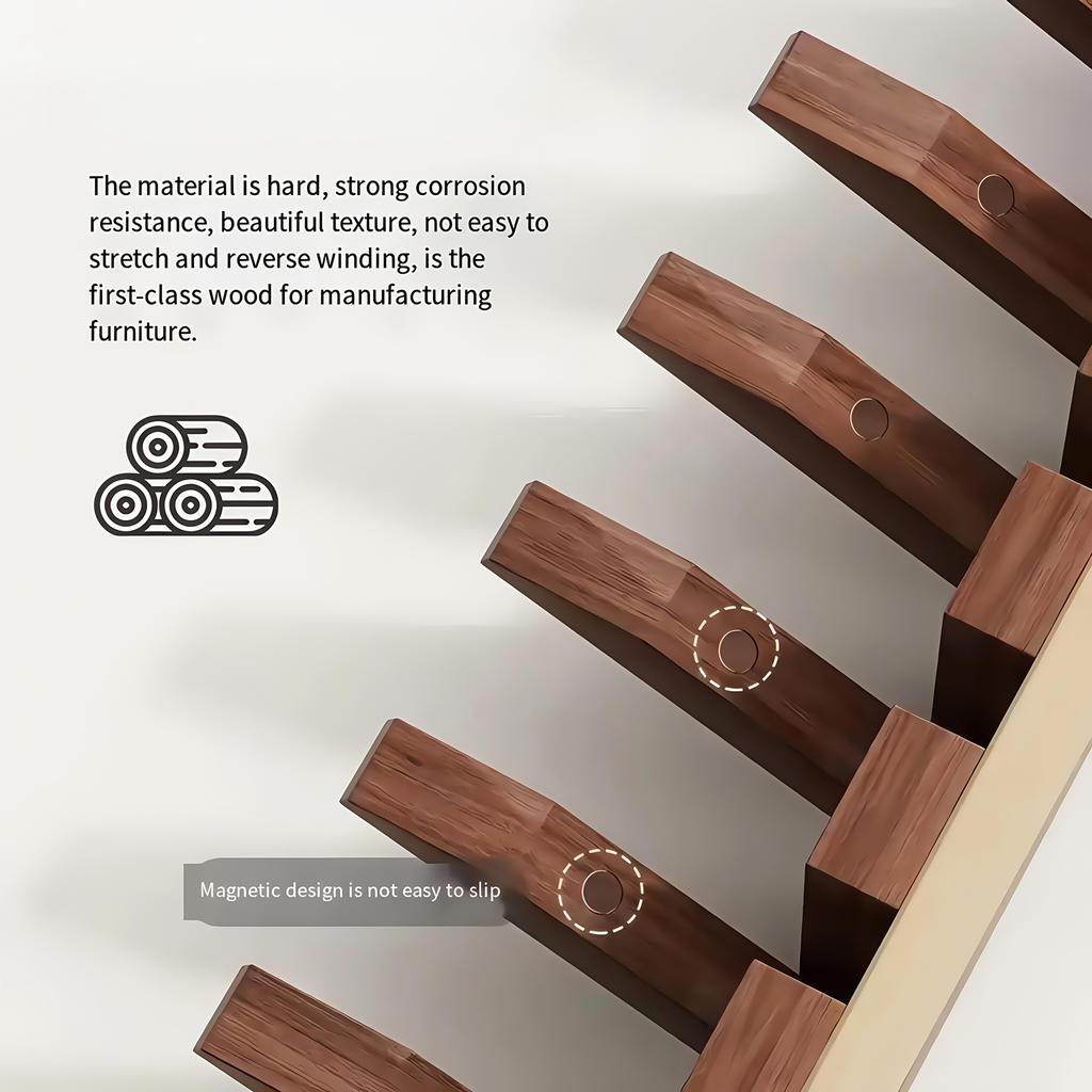 [Wall-Mounted Coat Rack] 1pc Natural Wood Wall-Mounted Coat Rack with Hooks -Piano-Shaped Accordion Design,Walnut Finish,Space-Saving Vertical Storage