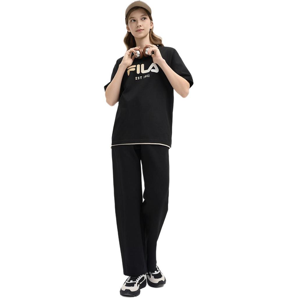 Fila Original Cool And Comfortable Breathable Skin-Friendly Short Sleeve T-Shirt Unisex Tops Black Gold Frozen-Lemon F51M519106F-BG