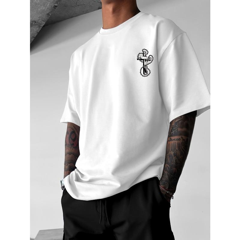 European Size Y2K Style Men's T-Shirt with Winged Cross Pattern- Casual Streetwear, Breathable Fiber, Summer Outdoor Fashion