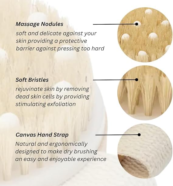 Dry body Scrubber for Dead Skin Wooden bath brush to Exfoliate & Soften Skin, Improve Circulation, Stop Ingrown Hairs, Reduce Acne and Cellulite