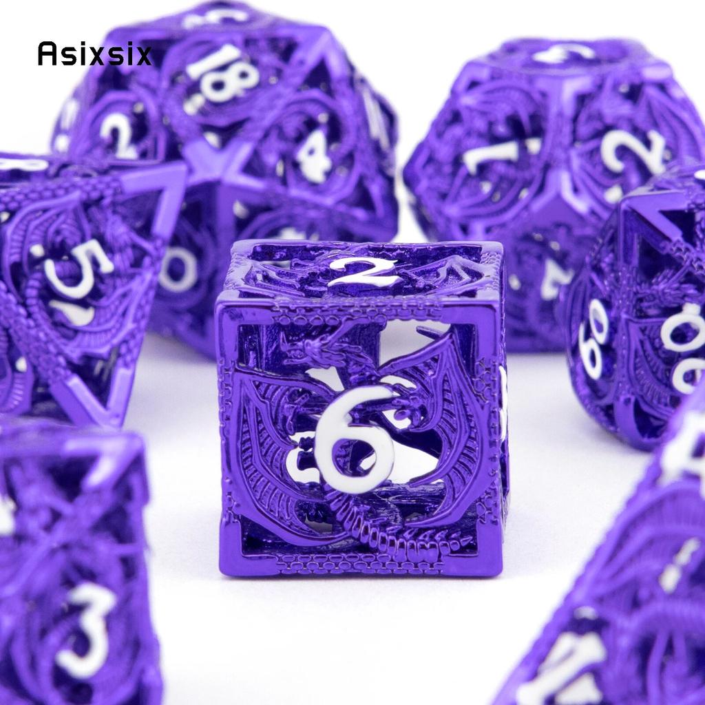 7 Pcs Purple White Dragon Metal Dice Hollow Metal Polyhedral Dice Set Suitable for Role-Playing RPG  Board Game Card Game
