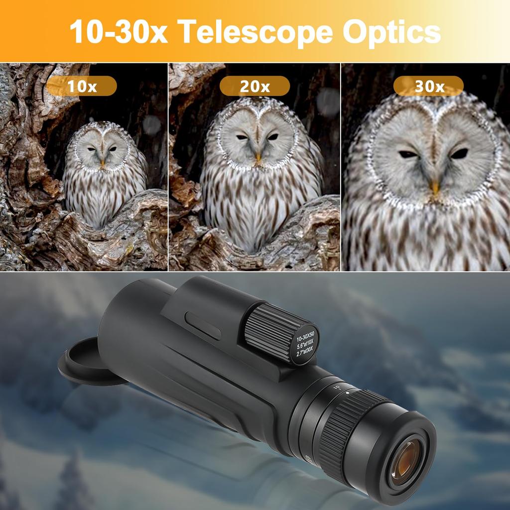 FOCUHUNTER 10-30X50mm High-Magnification Monocular Telescope with Porro Prism, FMC Lens, One-Handed Operation, Portable, Nitrogen-Resistant,