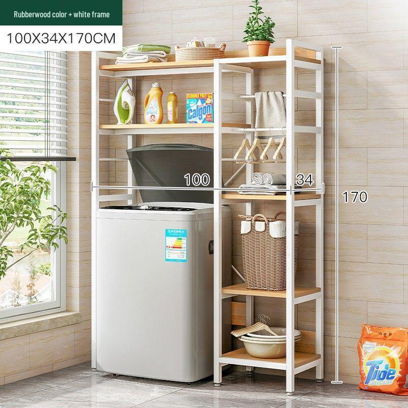 Multi-Layer Floor-Standing Adjustable Storage Rack with Trash Can Holder for Kitchen Use
