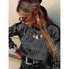 Women's Fashion Sequin Long Sleeved T-Shirt Round Neck Striped Pullover Top