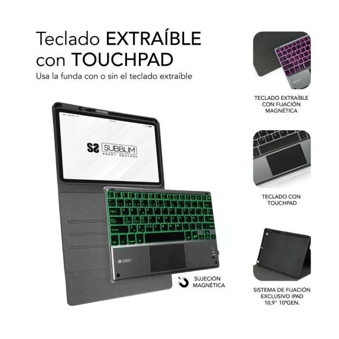 Funda avec Clavier - SUBBLIM - KeyTab Pro BT - iPad 10,9' 10a Gen - Touchpad - Rétroéclairé - Noir