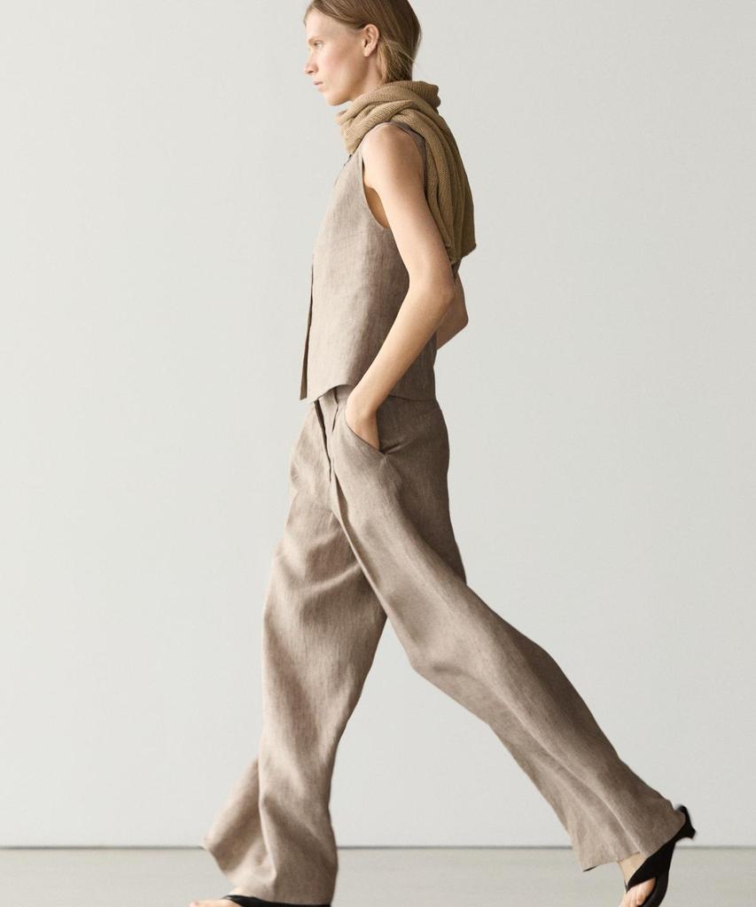 Masimodutti Melange Linen Pleated Pants