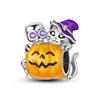 Authentic Original Copper Metal Halloween Perfect Gift Black Cat Spider Skull Pumpkin Ghost Bead Components Charm Bead Components Designed For Pan