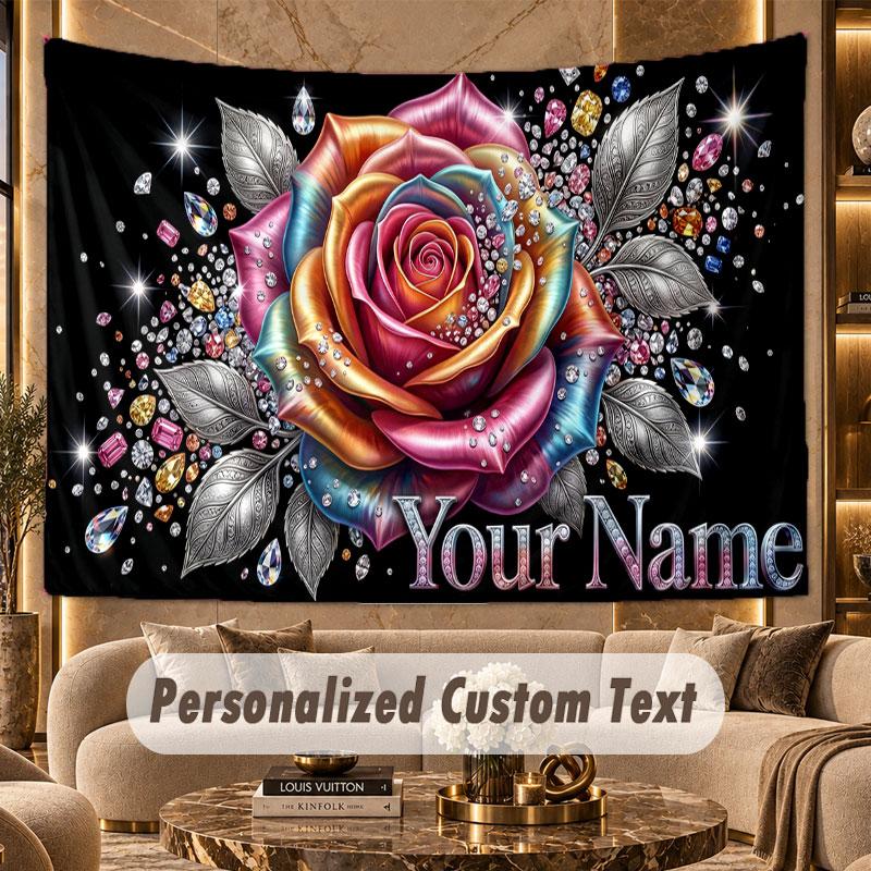 Floral Garden (180) Theme Personalized Tapestry Custom Name Text Wall Hanging Tapestry Home Background Decoration