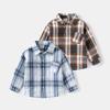 Spring and Autumn Children's Clothing Boys' Long-Sleeved Shirt Kids Fashionable Plaid Oblique Patch Pocket Shirt Baby Boy Polo Collar Top