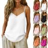 Women's V Neck Sleeveless Camisole Loose Fit Casual Linen Top Solid Color Spaghetti Strap Tank Top