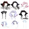 Woman Pleated Lace Headband with Bells Festival Party Hairband with Cat Ear