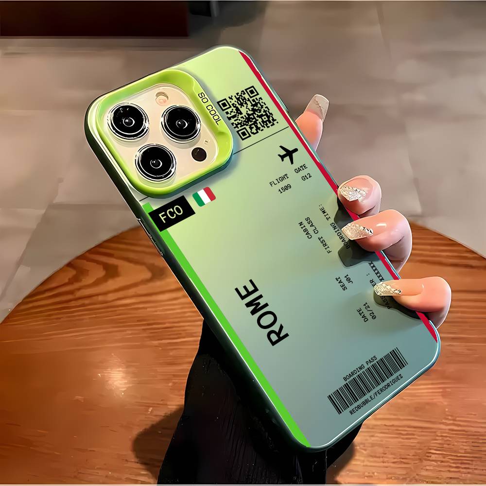Italy Plane Travel Ticket Phone Case For iPhone 16 15 14 13 12 11 Plus Pro Max Multicolor Aurora Laser Shockproof Funda Cover