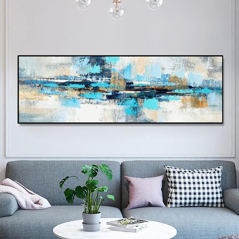 Modern Abstract Oil Painting Print On Canvas Posters Gold and Blue Original Wall Art Painting Picture for Living Room Home Decor
