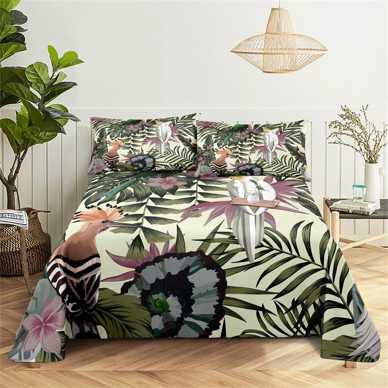 Seturi de lenjerie de pat Plante tropicale Cearceaf cu elastic Design la modă Mărime Queen Cearceaf plat Set de cearceafuri pentru băieți fete Cearceafuri și fețe de pernă