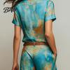 Lässiges Sexy Blusen 2-teiliges Set für Damen, Knopfleiste Kurzarmhemd Retro Urlaubsstil Und Weite Hosen Passende Sets, Sommer Bedruckt