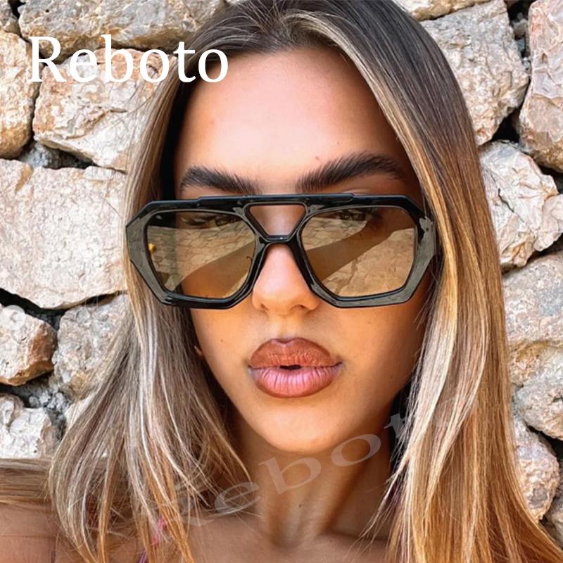 Black Brown Square Sunglasses Women Luxury Retro Double Bridges Polygon Sunglasses Female Thick Frame Eyewear Shades UV400
