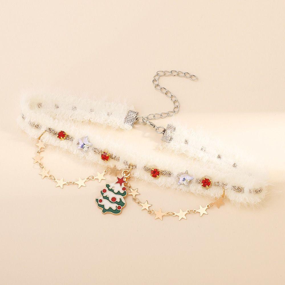Sweet Bow Pendant Necklace Hairball Xmas Clavicle Chain Christmas Plush Choker  Jewelry Accessories