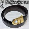 Used Rare YVES SAINT LAURENT Belt Gold Buckle YSL Made In France Vintage Y2K Archive Leather