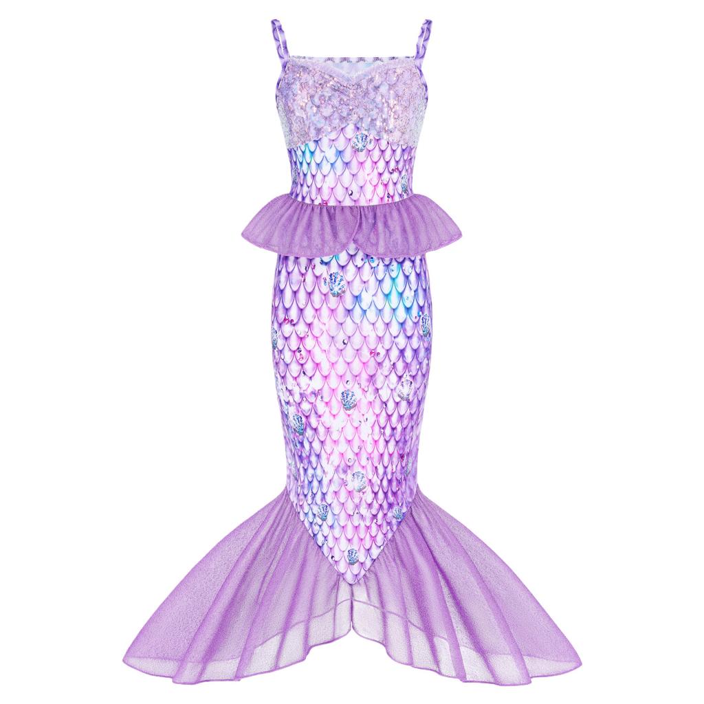 Mädchen Meerjungfrauenkleid Kinder Pailletten Fischschwanz Prinzessinnenkleid Halloween Cosplay Geburtstagsparty Kostüm