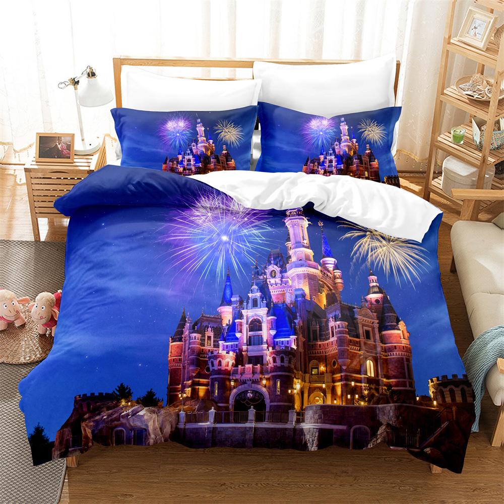 3PCS Castle Fireworks Bedding Sets Home Bedclothes Super King Cover Pillowcase Comforter Textiles Bedding Set