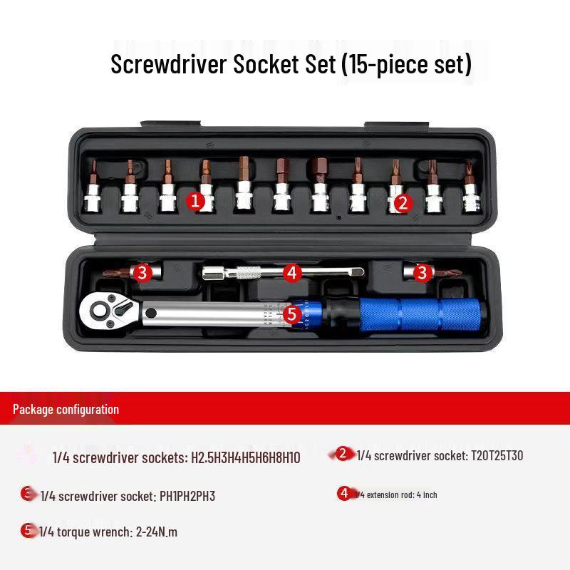 33-Piece High-Precision Adjustable Torque Wrench for Automotive Tires, Spark Plugs, and Bicycles