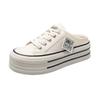 Baotou canvas half slippers women's new 2025 summer wear thick bottom heightening casual lace-up small white cool slippers