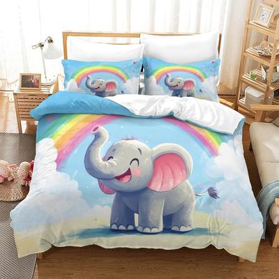 Cute Little Elephant 3D Printed Duvet Cover Set, Microfiber Bedding Set Cover Pillowcasefor Zipper Closure Adults Kids Double