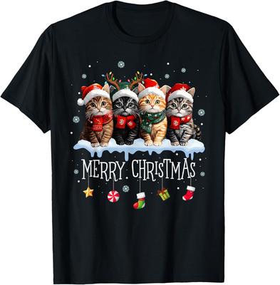 Meowy Catmas Funny Cat T-Shirt Xmas Tree Unisex Tee