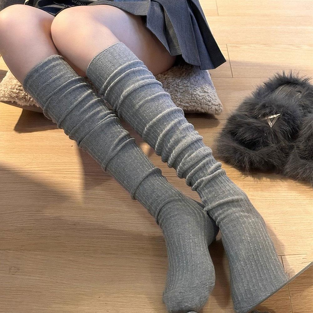 Women Stripe Long Socks Thigh High Lolita Warm Stockings Winter Black White Long Legging for Girls Cute Knee High Boot Socks