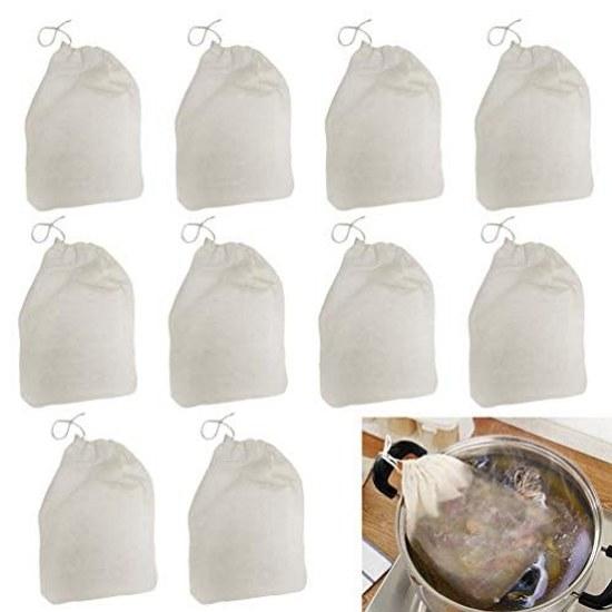 Cotton Filter Bags Strainer Drawstring Type Strong Filtration 50 Pieces.