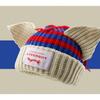 Damen Gestrickte Mütze mit Ohrenklappen und Streifen Niedliche Katze Ohrenschützer Mütze Winterlich Warm Weich Pullover Mütze