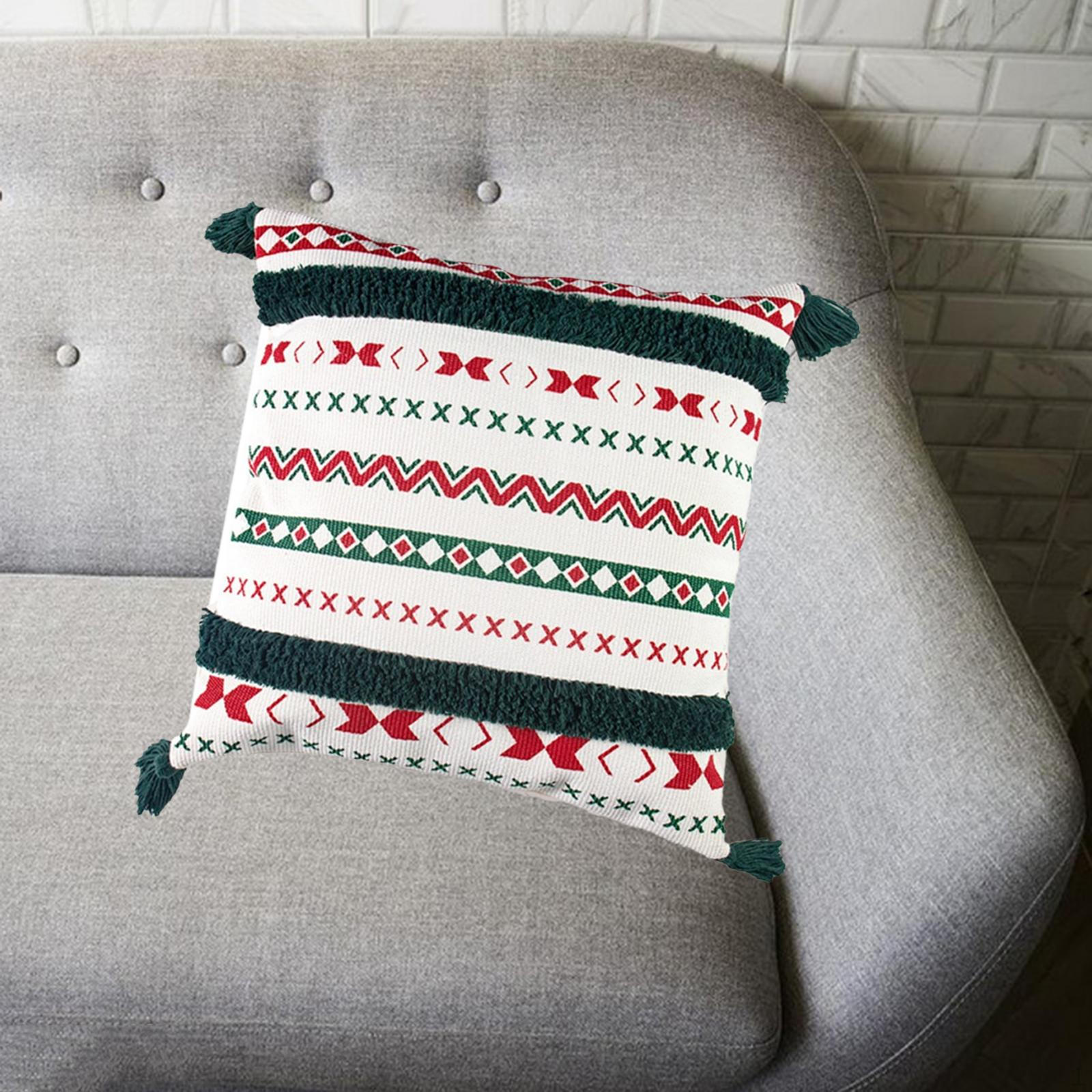 Decorative Pillow Cover for Couch Sofa - Christmas Modern Case with Tassels Farmhouse Green Tufted 1280₽