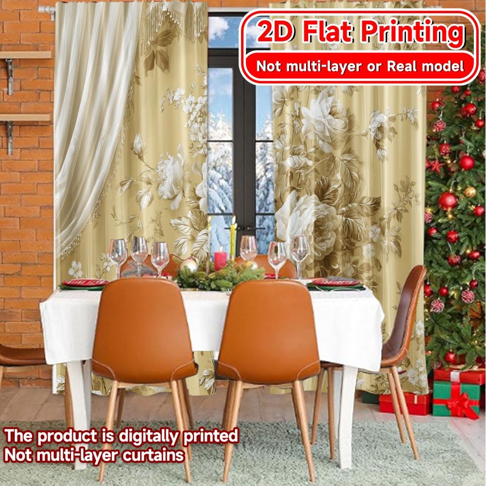 2D Flat Printing,2pcs Elegant Drapery Popular Curtain Versatile Polyester Fabric Curtains Decorations For Home for Bedroom