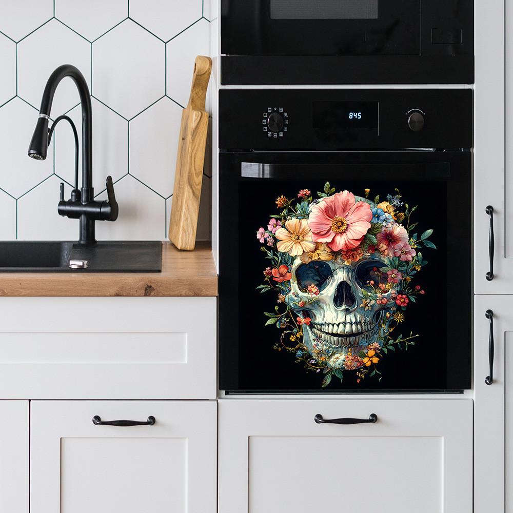 Smiling Skull Halloween Covered In Flowers Glass Home Decoration Stickers Wall