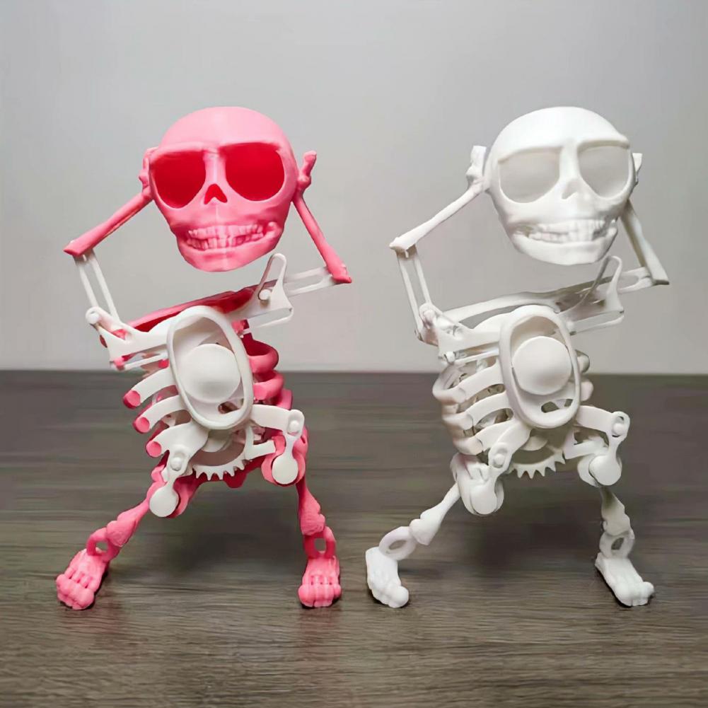 Lustiges, aufziehbares, tanzendes Skelett-Spielzeug – keine Batterie erforderlich – Mini-Tischspielzeug für Kinder und Kleinkinder – 3D-Druck – wackelnde Totenkopfpuppe mit Federmechanismus