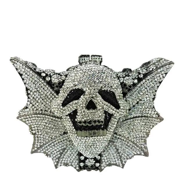 

Boutique De FGG Skull Head Women Crystal Evening Bags and Clutches Formal Party Cocktail Vampire Clutch Minaudiere Handbag Small Size