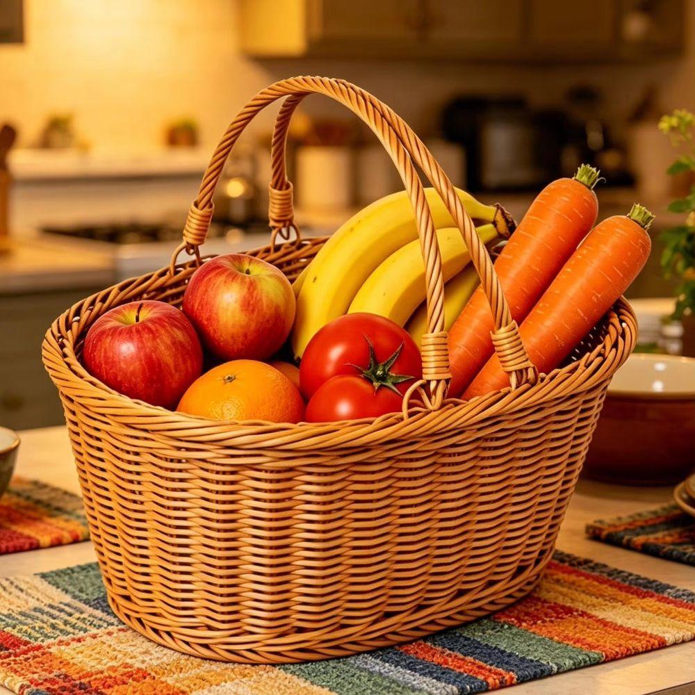 Oval Shape Shopping Basket With Handle Storage Basket New Wicker Basket Kitchen