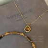 Retro Natural Tiger's Eye Stone Beaded Necklace 2024 Autumn and Winter New Stacked High-end Sweater Chain Collarbone Chain Neck Chain