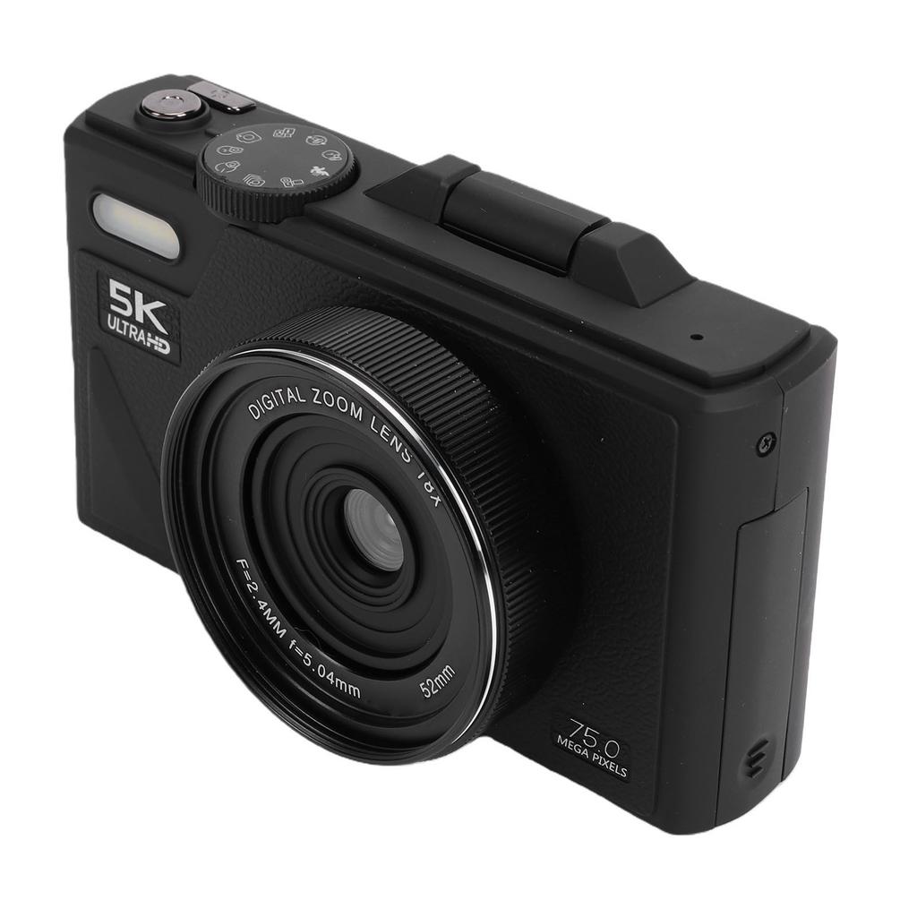 5K Digital Camera for Photography 75MP WiFi Beauty Camera with 3 Inch 180 Degree Flip Screen 18X Zoom for Travel Black