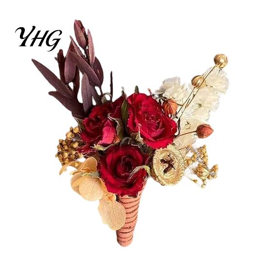 DIY Craft Dried Flowers Flower Boutonniere, Preserved Wedding Corsage, Rustic Natural Dry Retro Style Boutonnieres Brooch Pin for Groom Bride