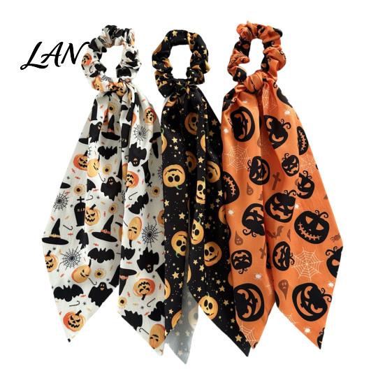 Non-damaging Hair Tie Halloween Satin Scrunchies for Women, Funny Pumpkin Printed Elastic Ties, Silky Accessory Soft Ponytail Holders, Decorative