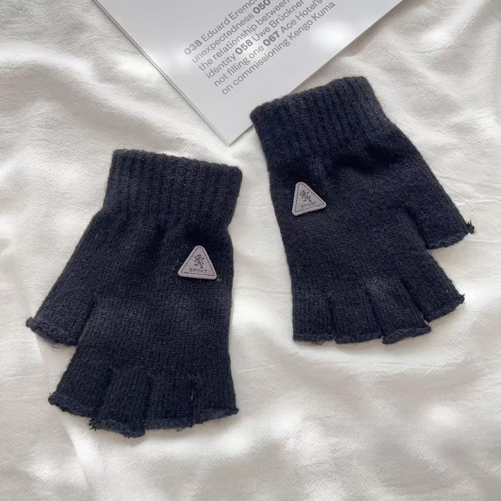 Autumn and Winter Half Finger Gloves Outdoor Adult Cycling Non Slip Gloves Knitted Wool Cold Proof Touch Screen Fingerless Gloves