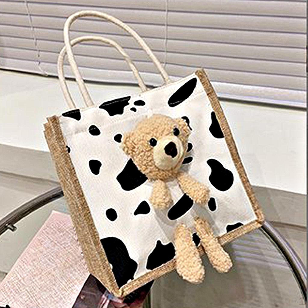 Мультяшная сумка-тоут с куклой-медведем, сумка для покупок на молнии сверху для студентки One size белый