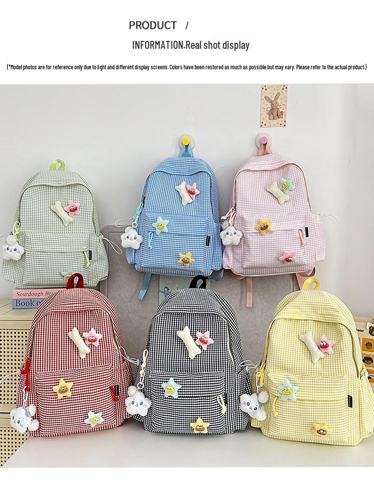 Cross-Border High-Value Soft Plaid Backpack for Girls - Large Capacity for Middle, High School, & College Students