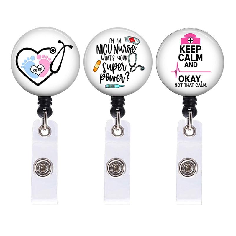 Doctors and Nurses Rotating Alligator Clip Easy-to-pull Buckle Medical Care Easy-to-pull Retractable Badge ID Buckle