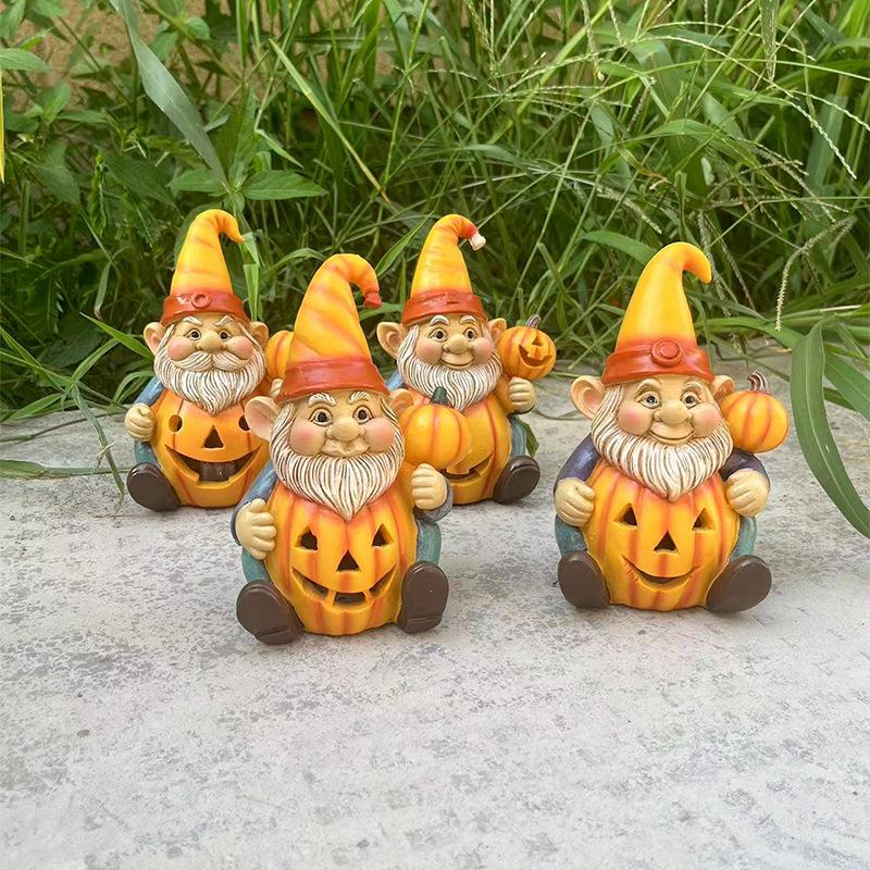 Light-Up Pumpkin Old Man Halloween Yard and Home Decor Resin Craft